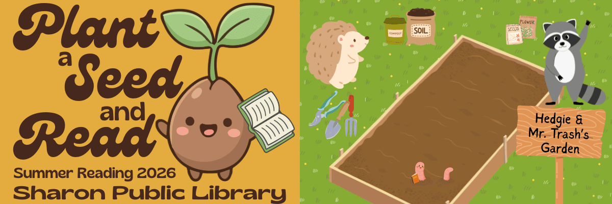 "Plant a Seed and Read" banner featuring cartoon seed holding a book