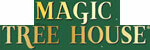 Logo for Magic Tree House with yellow and green gradient text on a dark green background.