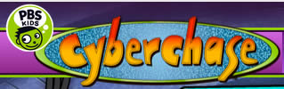 The PBS Kids logo next to the colorful Cyberchase title on a blue and green background.