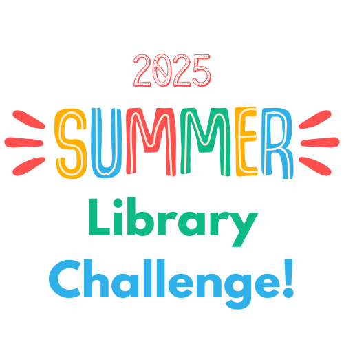 Colorful text graphic that says 2025 SUMMER Library Challenge! with SUMMER in large, multicolored letters and the other words in red, green, and blue on a white background.