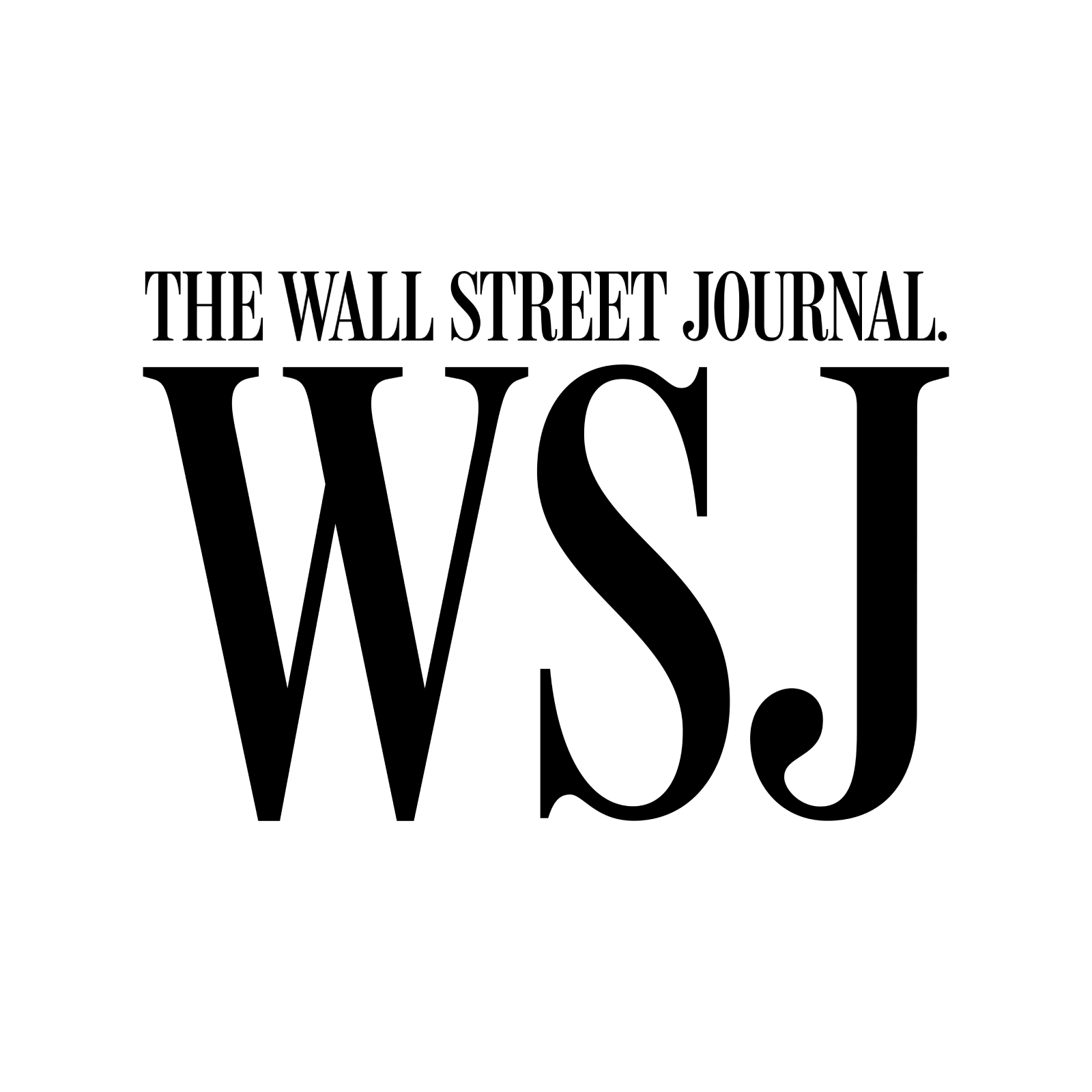 The Wall Street Journal logo featuring the acronym WSJ in large, bold black letters with “THE WALL STREET JOURNAL.” written above in smaller, uppercase serif font on a white background.